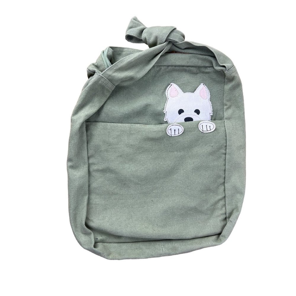 Handmade Student Messenger Bag cute Doggie Embellished Dog